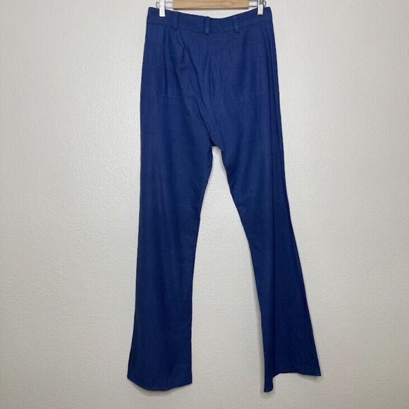 Savannah Morrow Pants Medium 100% Peace Silk Jada Flared Trouser Blue High Waist - Picture 15 of 16